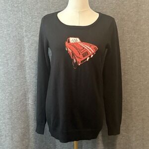 Forenza Black Long Sleeve Red Car Print Wool Blend Sweater Womens Size XS
